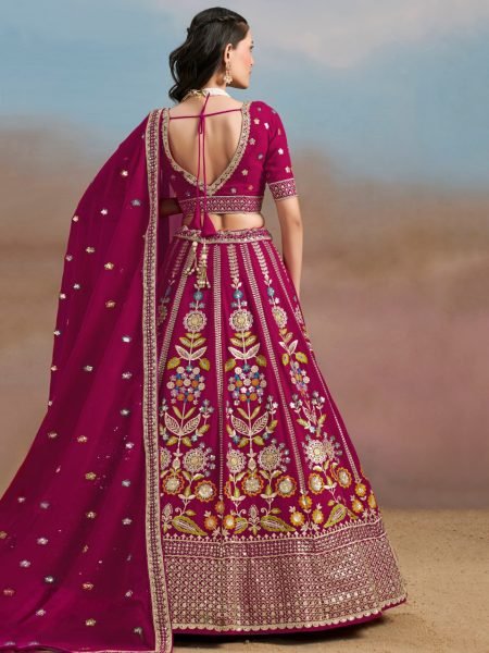 Royal Charm Rani Pink Georgette Bridal Lehenga Set with Embroidery for Wedding Reception Bridal Lehenga Choli