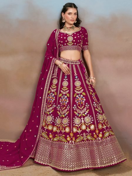 Royal Charm Rani Pink Georgette Bridal Lehenga Set with Embroidery for Wedding Reception Bridal Lehenga Choli