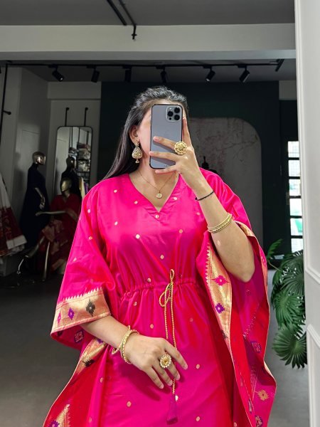 Royal Jacquard Paithani Kaftan   Zari Woven Free Size Ethnic Wear Kaftan 