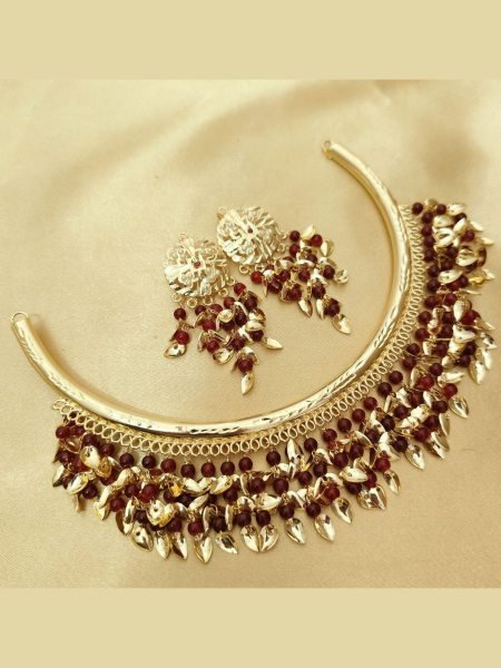 Royal Jadau Glow Antique Hasli Necklace Set with Earrings Sarees 