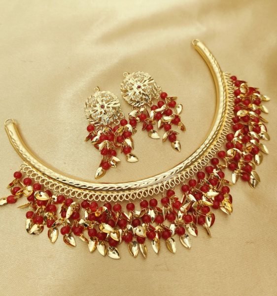 Royal Jadau Glow Antique Hasli Necklace Set with Earrings Fashion Accessories Wholesale