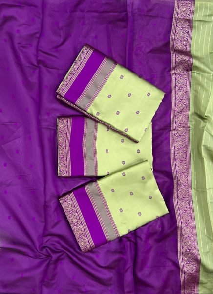 Royal Lichi Silk Saree with All Over Jacquard Weave & Contrast Blouse Perfect for Wedding Glam Silk Sarees Wholesale