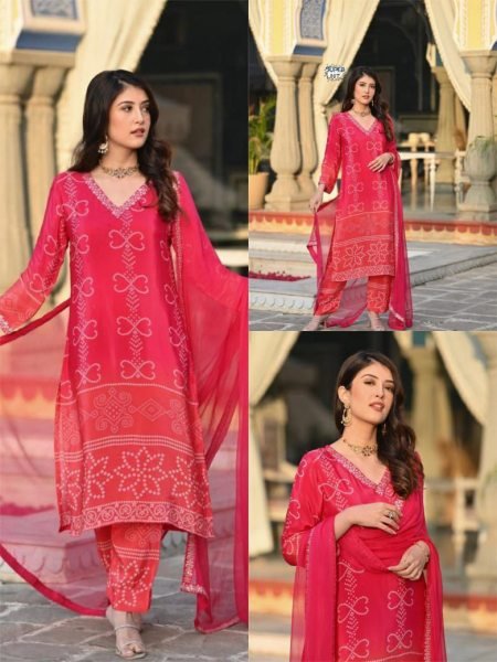 Royal Look Ethnic Suit   Premium Chinnon Silk with Zari Weaving 3 Piece Kurti Set