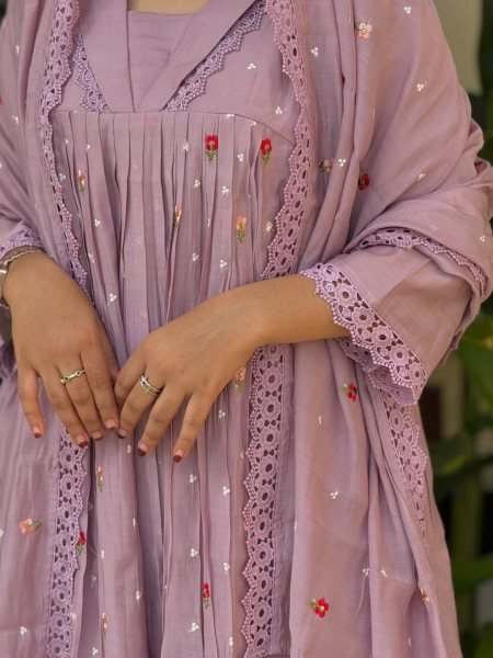 Royal Look Purple Mal Chanderi Anarkali Suit with Golden Embroidery Work For Daily Anarkali Kurtis 