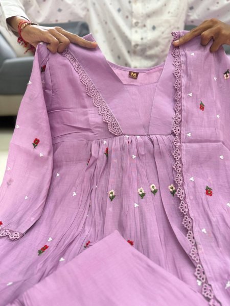 Royal Look Purple Mal Chanderi Anarkali Suit with Golden Embroidery Work For Daily Anarkali Kurtis 
