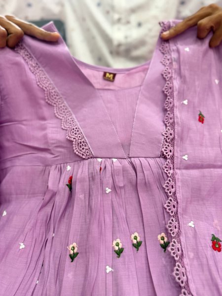 Royal Look Purple Mal Chanderi Anarkali Suit with Golden Embroidery Work For Daily Anarkali Kurtis 