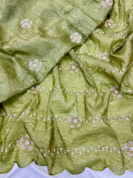 Royal Mahendi Green Gold Crush Saree with Heavy Embroidery Look Designer Wedding Sarees Wholesale