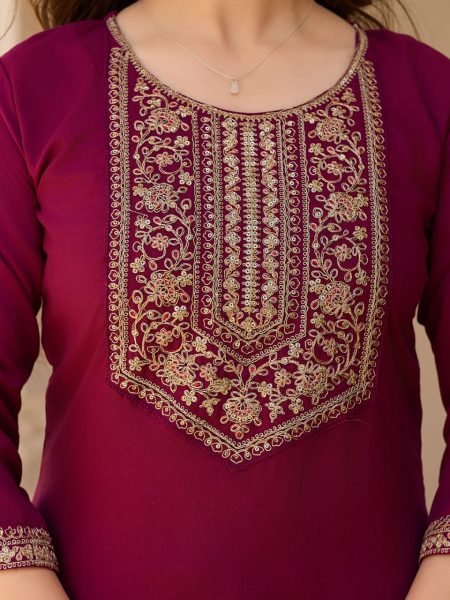 Royal Maroon Kurti Suit Set with kurti manufacturer in surat 3 Piece Kurti Set