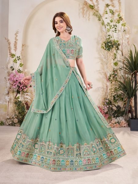 Royal Mint Green Lehenga Zari & Sequin Work for Mehndi Celebrations Designer Lehenga Choli