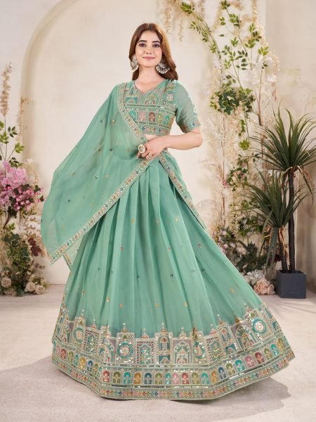 Royal Mint Green Lehenga Zari & Sequin Work for Mehndi Celebrations Designer Lehenga Choli