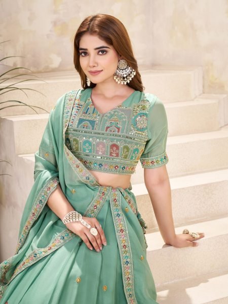 Royal Mint Green Lehenga Zari & Sequin Work for Mehndi Celebrations Designer Lehenga Choli