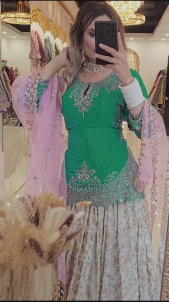 Punjabi Style Green Lehenga Choli with Mirror Work Perfect for Wedding Functions Ready To Wear Collection