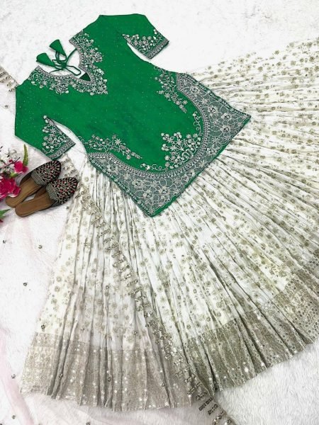 Punjabi Style Green Lehenga Choli with Mirror Work Perfect for Wedding Functions Ready To Wear Collection