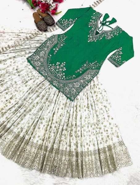 Punjabi Style Green Lehenga Choli with Mirror Work Perfect for Wedding Functions Ready To Wear Collection