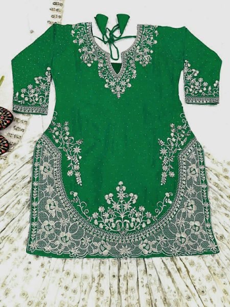 Punjabi Style Green Lehenga Choli with Mirror Work Perfect for Wedding Functions Ready To Wear Collection