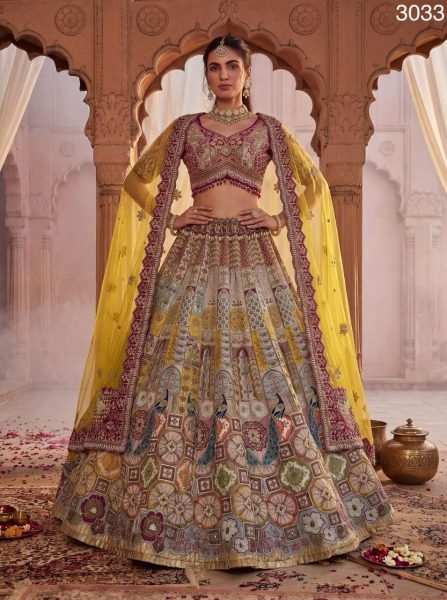 Royal Multi Color Gadhwal Lehenga Choli with Heavy Mirror and Kundan Work For Bridal Wear Bridal Lehenga Choli