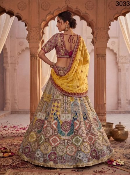 Royal Multi Color Gadhwal Lehenga Choli with Heavy Mirror and Kundan Work For Bridal Wear Bridal Lehenga Choli