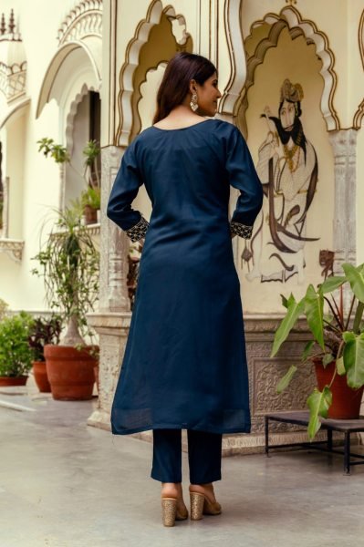  Royal Navy Blue Ready to Wear Chanderi Embroidery Kurti With Free Size Bottom And Organza Dupatta for Reseller  Embroidery Kurtis 