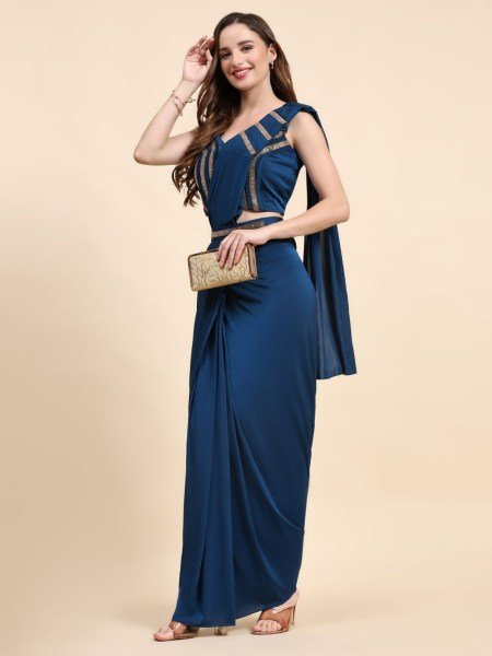 Royal Nights Navy Blue Crystal Saree Set with Glam Blouse for Special Events Sarees 