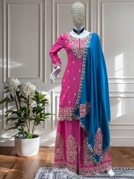 Rani Bloom Chinon Embroidered Plazo Set Party Ready Look for Wedding Function