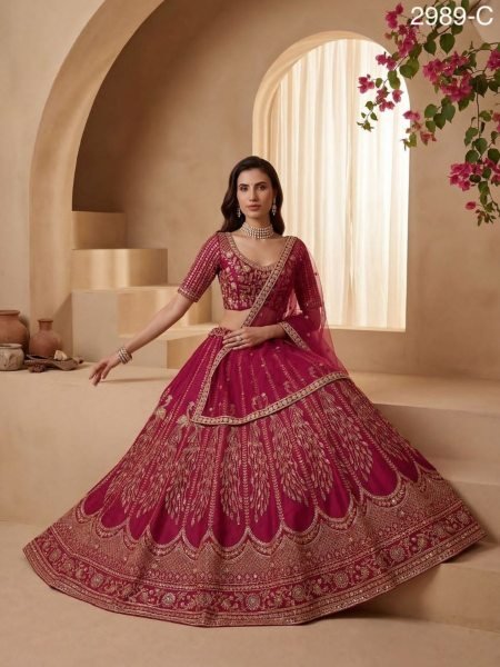 Royal Pink Silk Lehenga with Heavy Embroidery for Brides Wedding Wear  Lehenga