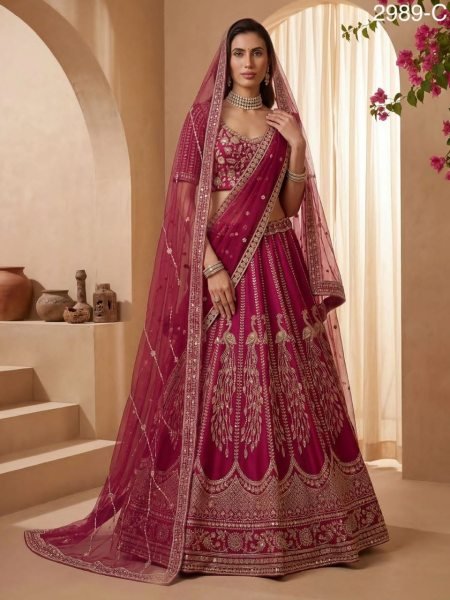 Royal Pink Silk Lehenga with Heavy Embroidery for Brides Wedding Wear Bridal Lehenga Choli