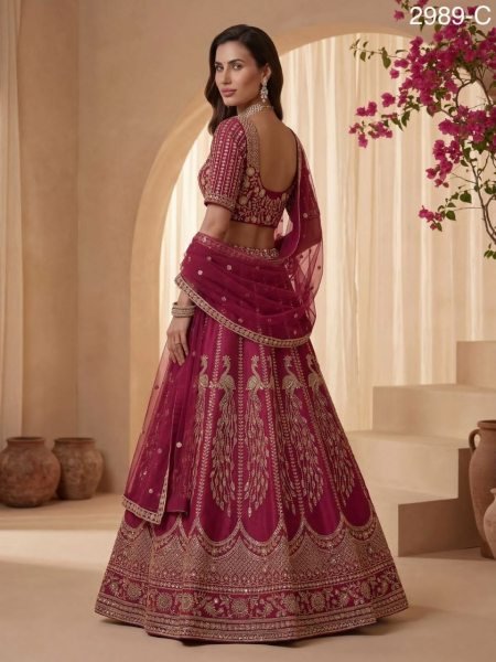 Royal Pink Silk Lehenga with Heavy Embroidery for Brides Wedding Wear Bridal Lehenga Choli
