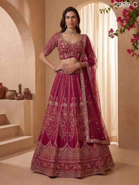 Royal Pink Silk Lehenga with Heavy Embroidery for Brides Wedding Wear Bridal Lehenga Choli