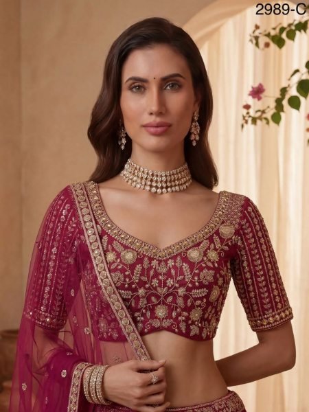 Royal Pink Silk Lehenga with Heavy Embroidery for Brides Wedding Wear Bridal Lehenga Choli