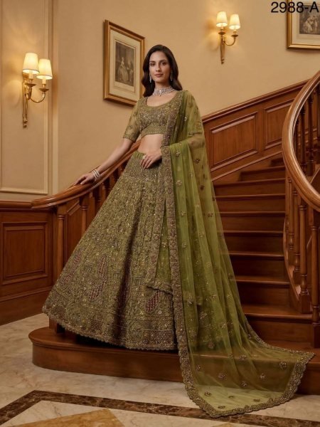 Royal Pista Wedding Lehenga Choli with Diamond and Thread Work For Wedding   Lehenga