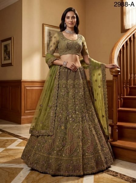 Royal Pista Wedding Lehenga Choli with Diamond and Thread Work For Wedding  Bridal Lehenga Choli