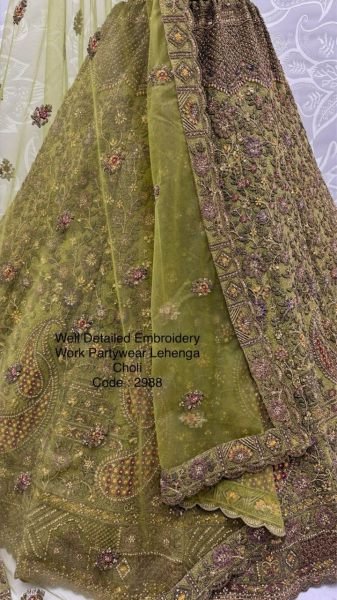 Royal Pista Wedding Lehenga Choli with Diamond and Thread Work For Wedding  Bridal Lehenga Choli