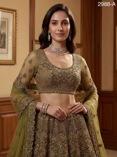 Royal Pista Wedding Lehenga Choli with Diamond and Thread Work For Wedding  Bridal Lehenga Choli