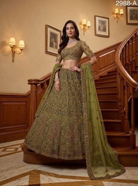 Royal Pista Wedding Lehenga Choli with Diamond and Thread Work For Wedding  Bridal Lehenga Choli