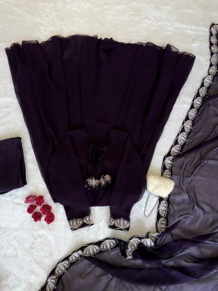 Royal Purple Artisanal Georgette Anarkali Suit with Heavy Embroidery Work at Manufacturer  Ready To Wear Collection