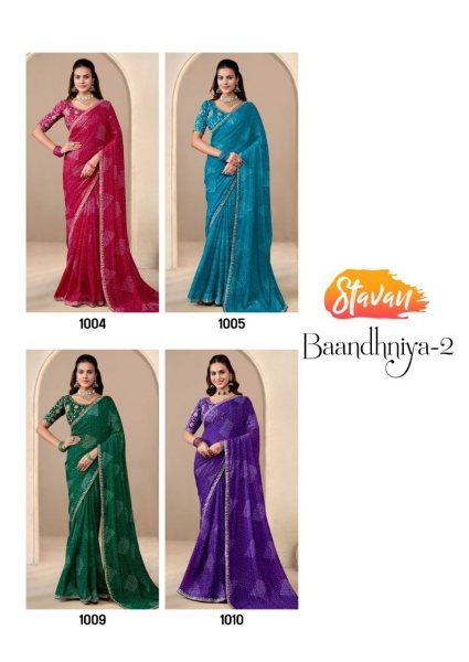 Royal Purple Bandhani Georgette Saree with Embroidery Border Ready for Celebrations Georgette Sarees Wholesale