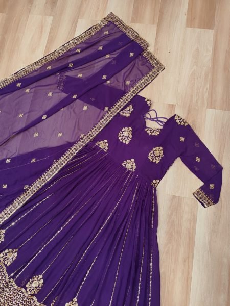 Royal Purple Charm Faux Georgette Anarkali Gown with Zari Mirror Work Perfect for Wedding Receptions  Anarkali Kurtis 