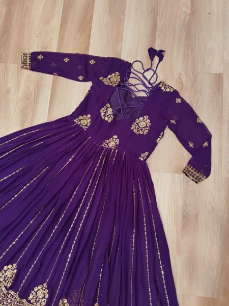 Royal Purple Charm Faux Georgette Anarkali Gown with Zari Mirror Work Perfect for Wedding Receptions  Anarkali Kurtis 