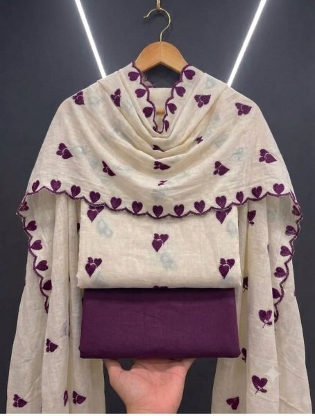 Royal Purple Cora Cambric Cotton Top with South Cotton Bottom and Designer Dupatta Color Set Matching Dress Material Wholesale
