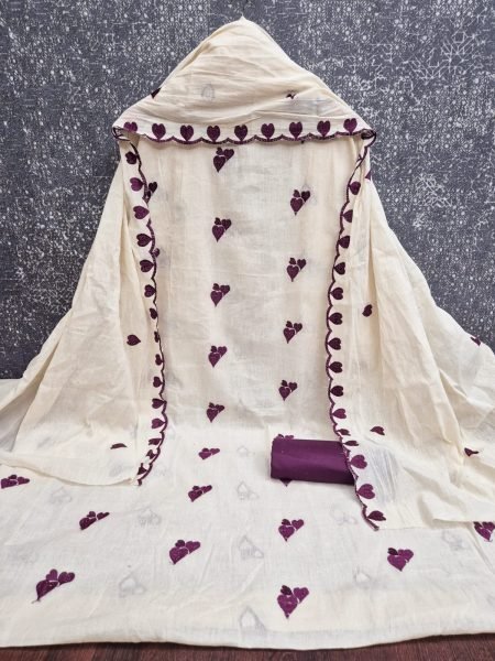 Royal Purple Cora Cambric Cotton Top with South Cotton Bottom and Designer Dupatta Color Set Matching Dress Material Wholesale