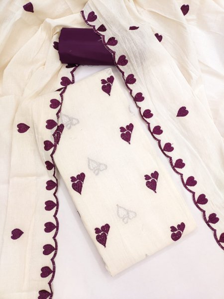Royal Purple Cora Cambric Cotton Top with South Cotton Bottom and Designer Dupatta Color Set Matching Dress Material Wholesale