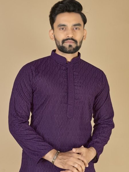 Royal Purple Cotton Kurta with Self Embroidery Festive Wear for Resellers  Kurta Pajama Wholesale