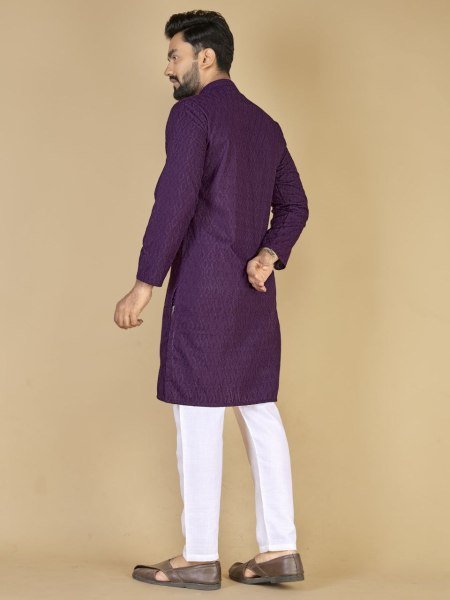 Royal Purple Cotton Kurta with Self Embroidery Festive Wear for Resellers  Kurta Pajama Wholesale