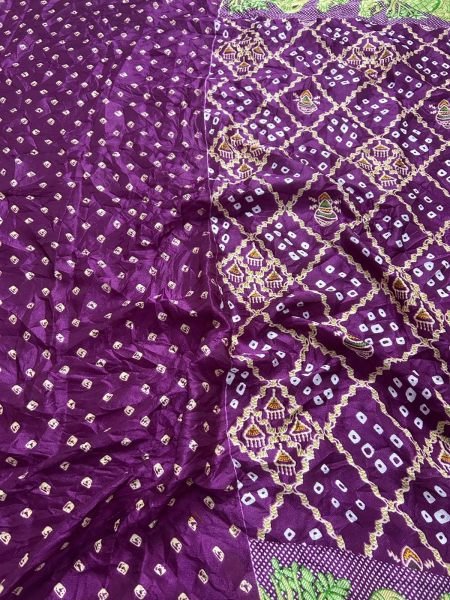 Royal Purple Designer Bandhani Moss Chiffon Saree with Unstitch Blouse Pure Chiffon Sarees Wholesale