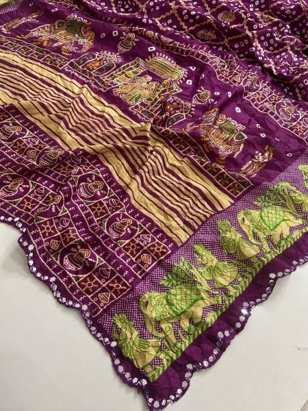 Royal Purple Designer Bandhani Moss Chiffon Saree with Unstitch Blouse Pure Chiffon Sarees Wholesale