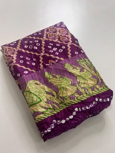 Royal Purple Designer Bandhani Moss Chiffon Saree with Unstitch Blouse Pure Chiffon Sarees Wholesale