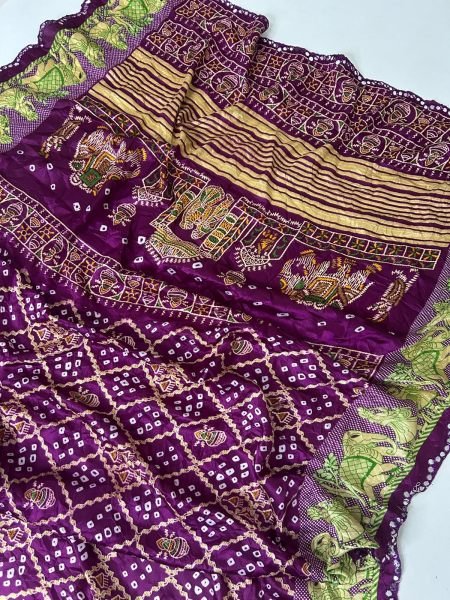 Royal Purple Designer Bandhani Moss Chiffon Saree with Unstitch Blouse Pure Chiffon Sarees Wholesale