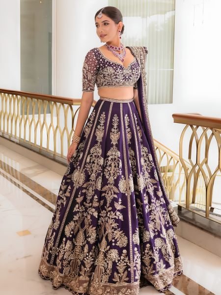 Royal Purple Designer Faux Georgette Lehenga with Heavy Sequins and Zari Embroidery  Lehenga