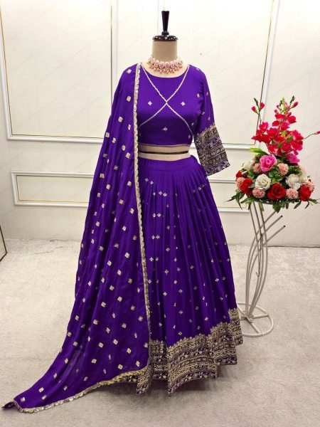 Royal Purple Designer Lehenga in Chinon Silk Perfect for Sangeet  & Receptions  Lehenga
