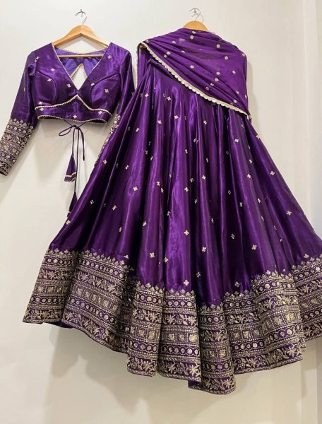 Royal Purple Designer Lehenga in Chinon Silk Perfect for Sangeet  & Receptions Designer Lehenga Choli